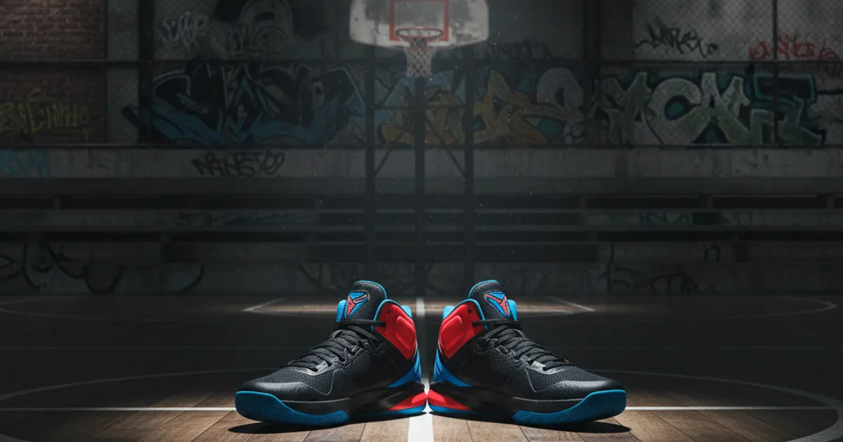 Ilustrasi sepatu basket di atas lantai kayu lapangan basket