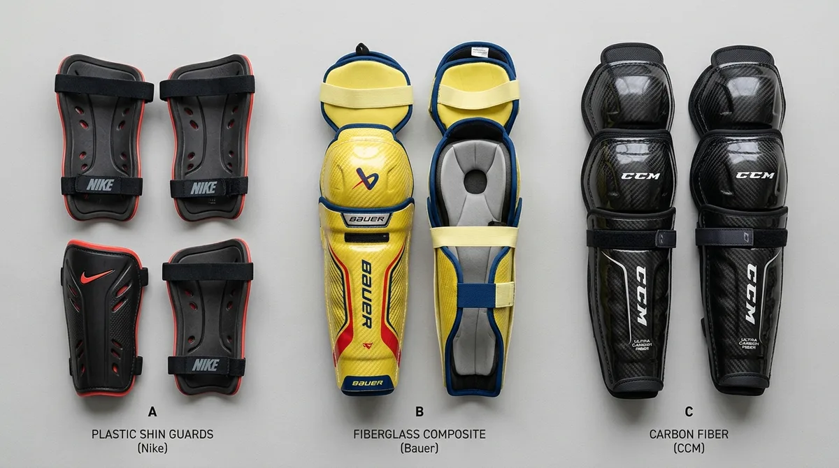 Perbandingan material pelindung tulang kering plastik fiberglass dan carbon fiber
