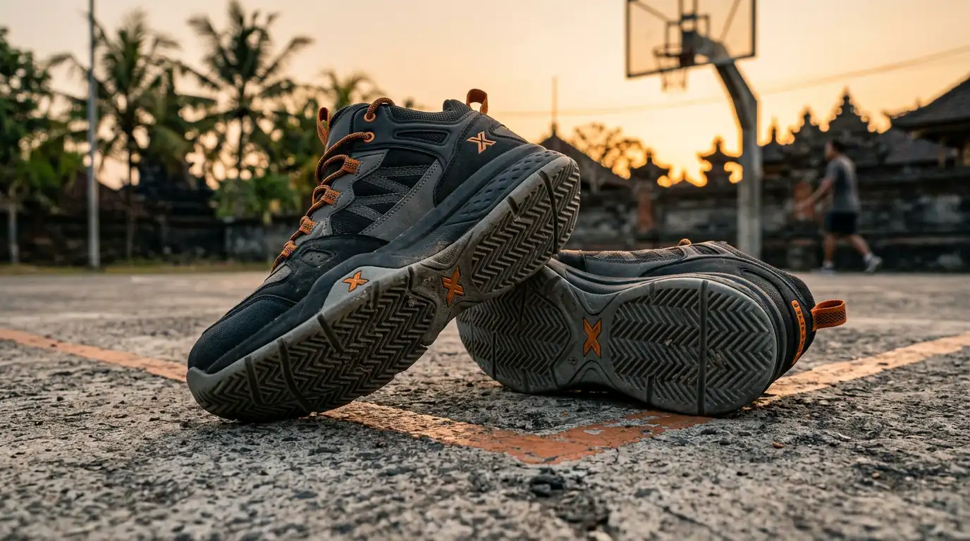 Ilustrasi outsole sepatu basket dengan pola traksi