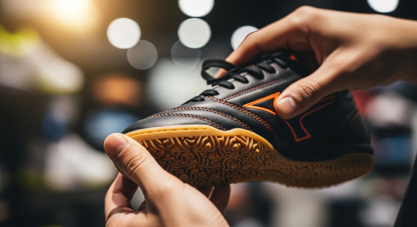 Ilustrasi generik pemeriksaan outsole sepatu futsal untuk menilai grip Legion V5