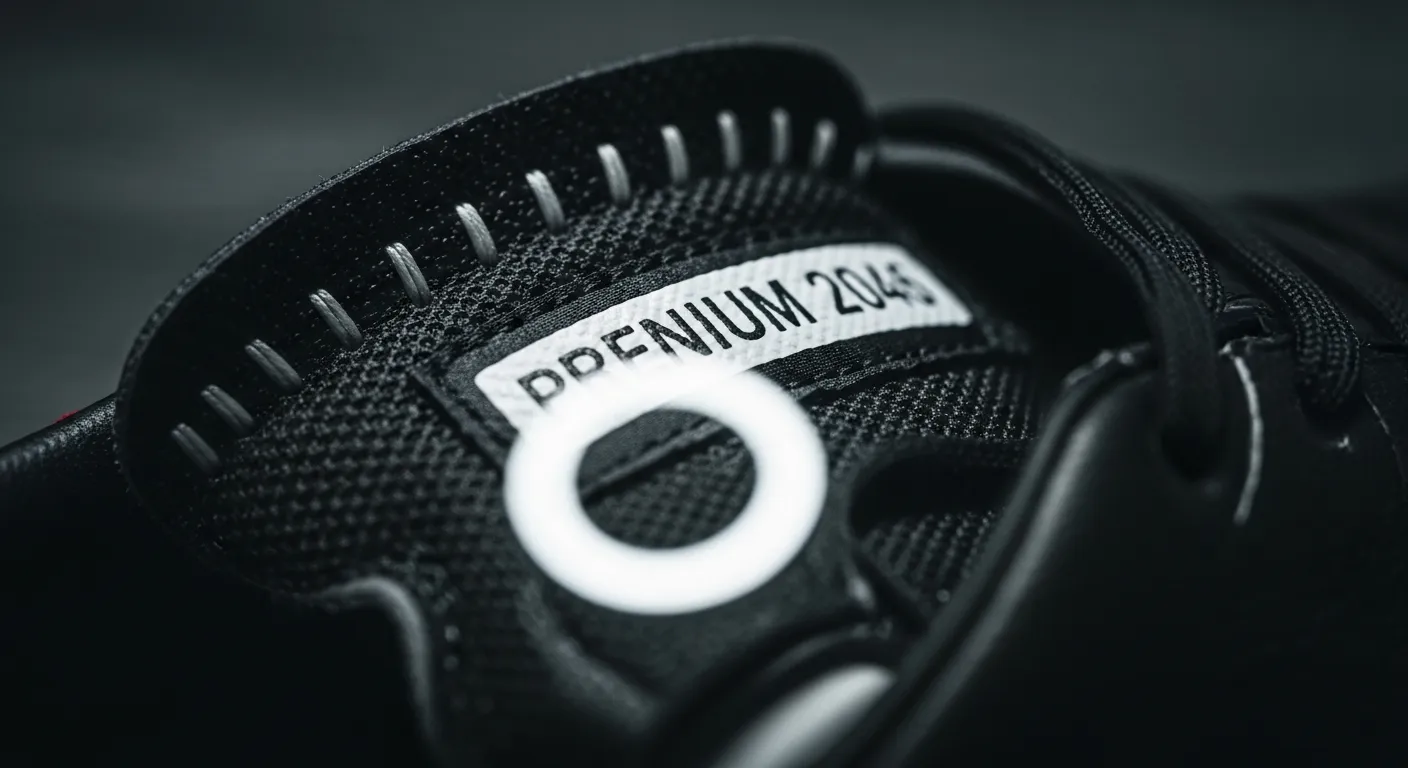 Detail jahitan dan label sepatu futsal Nike original untuk cek keaslian