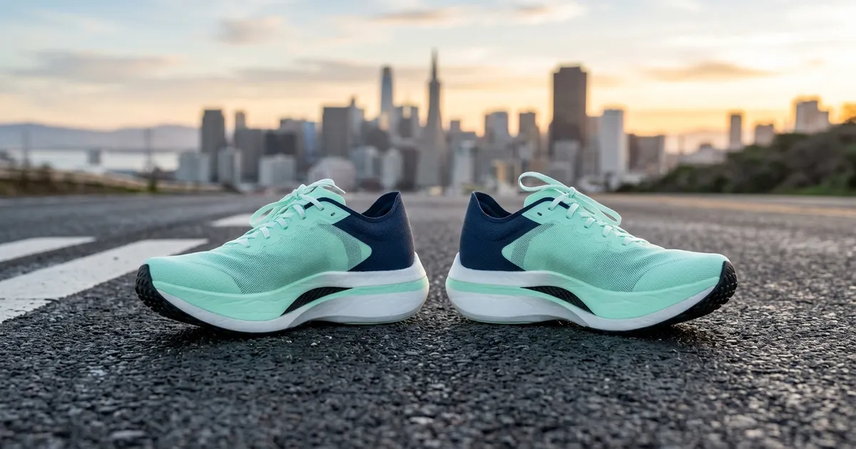 Ilustrasi sepatu lari nike zoom alphafly di atas permukaan jalur lari