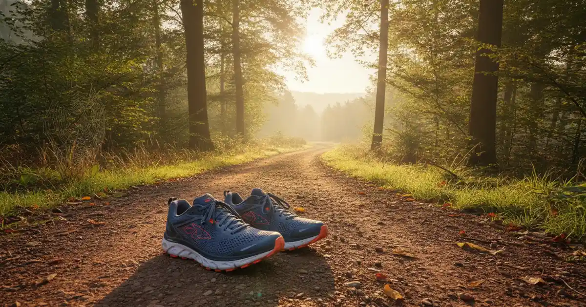 Ilustrasi sepatu lari saucony di atas permukaan jalur lari