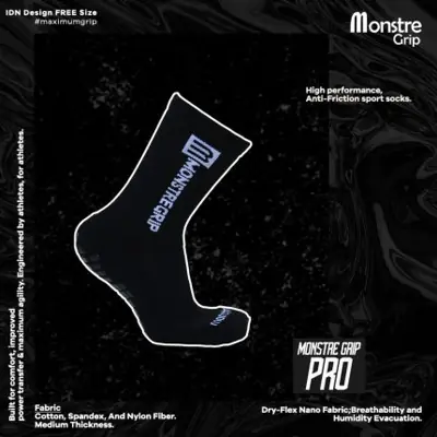Kaos Kaki Monstre Grip Pro Black & White Original