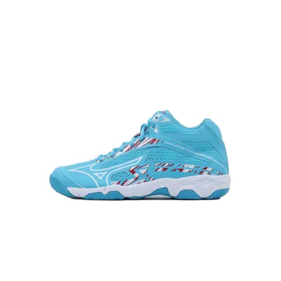 Mizuno Sepatu Voli Wave Thunderstorm Mid - Scuba Blue/White/High Risk Red